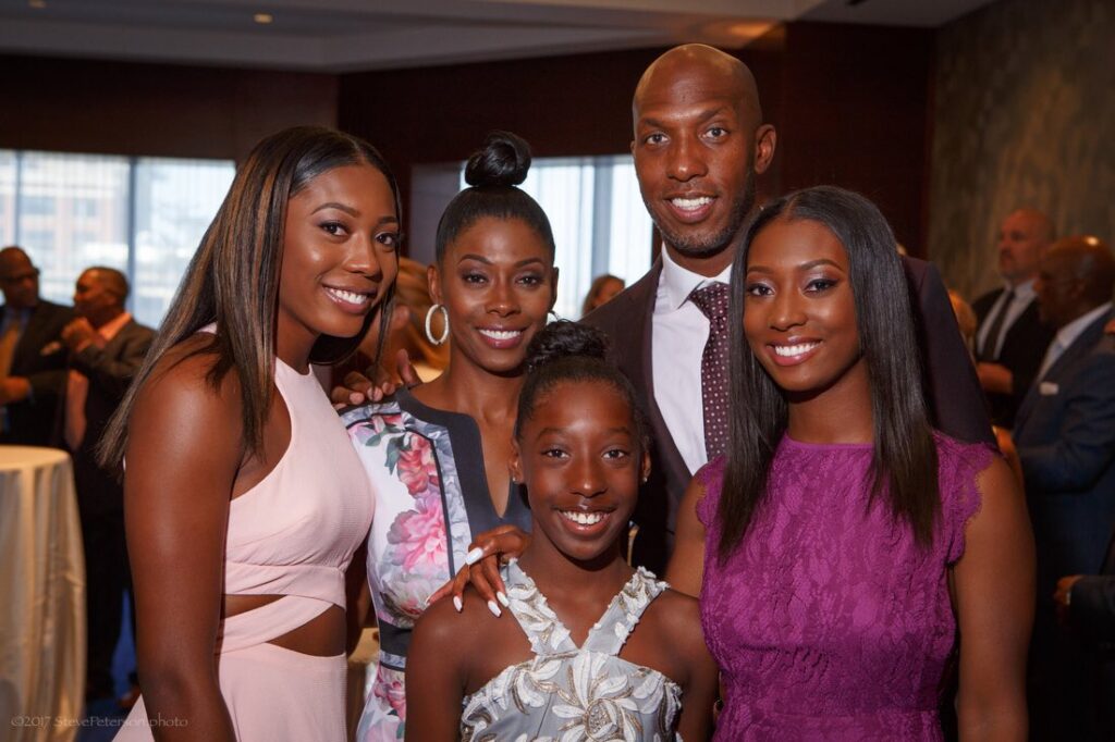 Chauncey Billups with wife, Piper and daughter