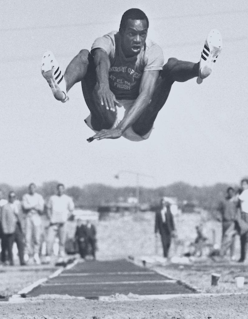 Bob Beamon making the famous record-breaking jump
