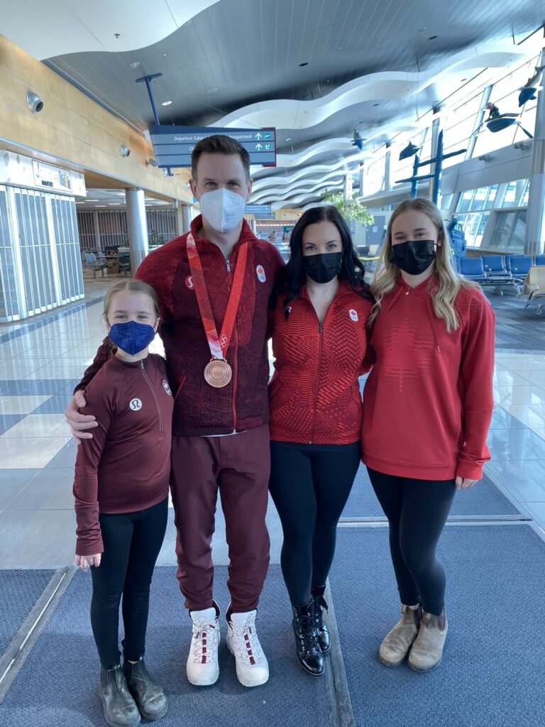 Brad-Gushue-with-his-wife-and-two-daughters after winning the Bronze at Winter Olympics 2022 (Source: Facebook)