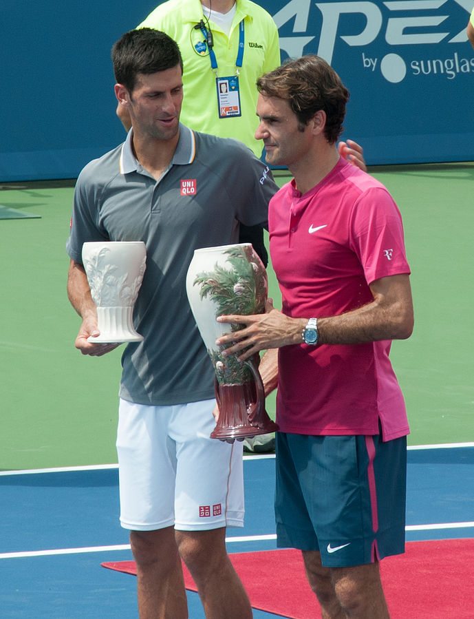Federer and Djokovic during the Cincinnati Tennis 2015 ATP WTA 150