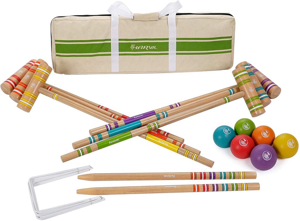 Croquet Set 6 Player 32 Inch Strong Mallet Handle Larger Balls Heavy Duty Metal 