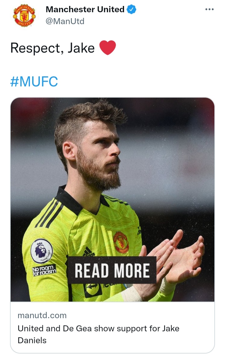 Manchester United posted supporting Jake Daniels (Source: Twitter)