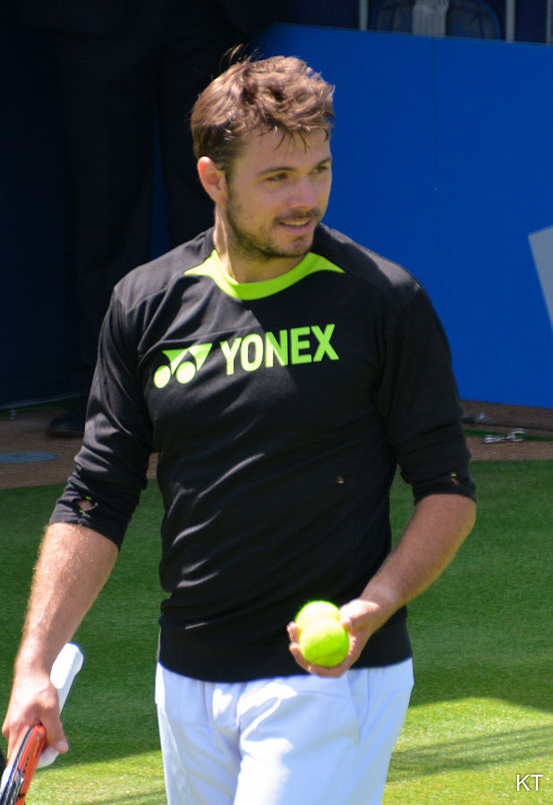 Practising with Jeremy Chardy. Aegon Championships, Queen's Club, June 2015.