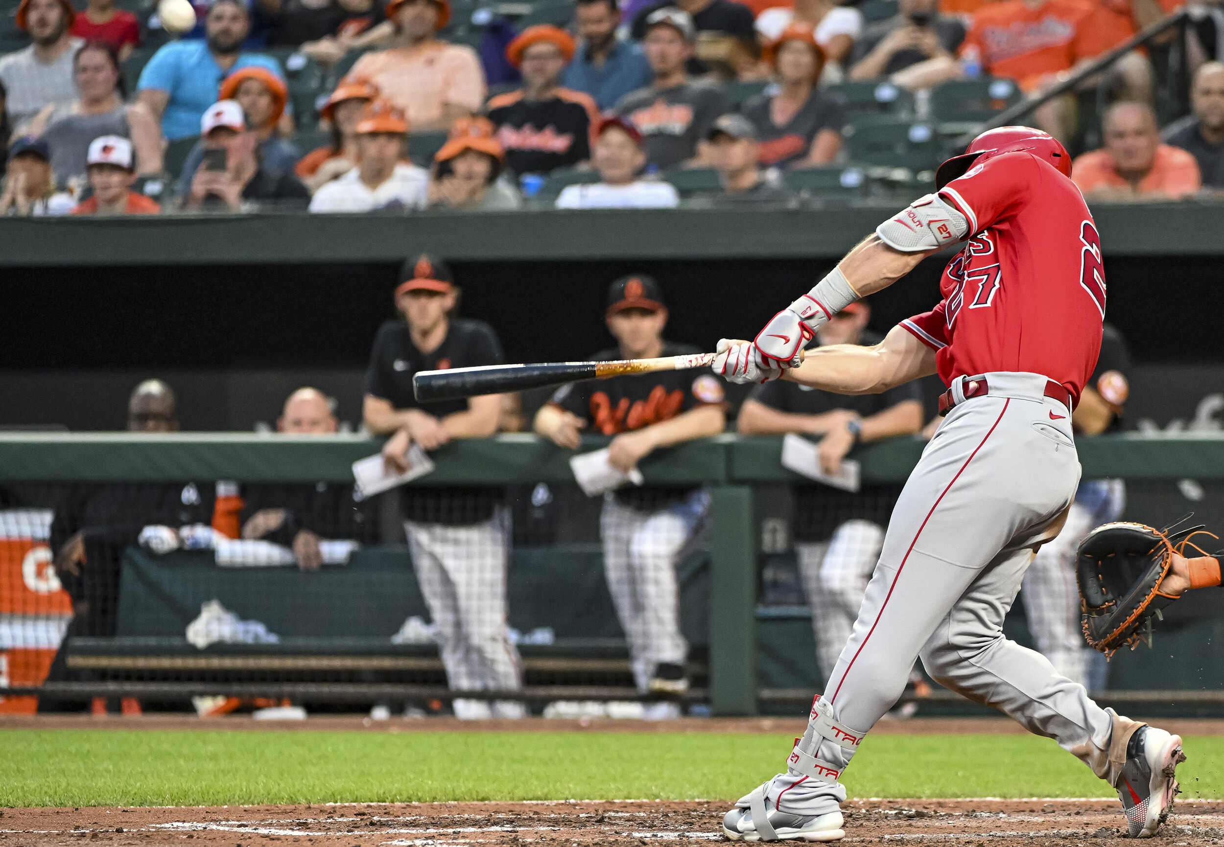  Los Angeles Angels Center Fielder Mike Trout (27) Hits A Three Run Home Run In The Third Inning 