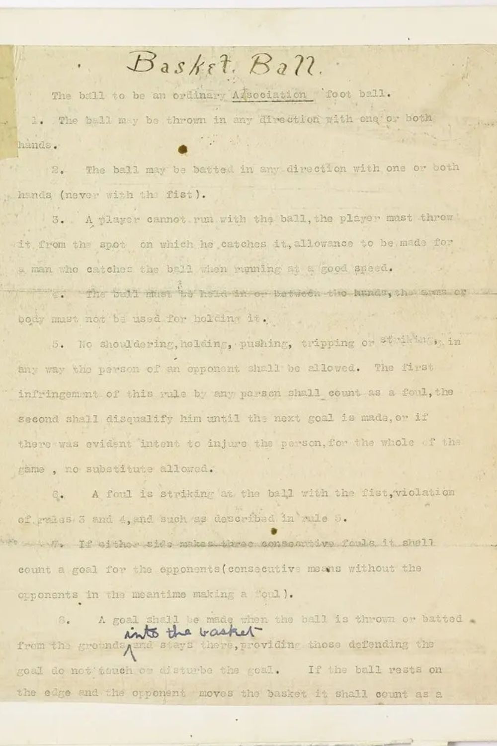 James Naismith's 1891 Rules Of Basketball (Source: The New York Times)