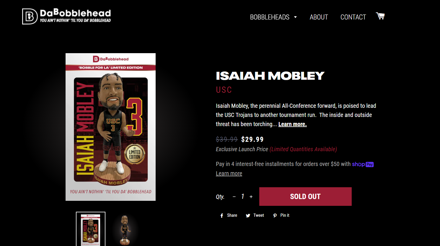 Limited Edition Bobblehead of Isaiah Mobley
