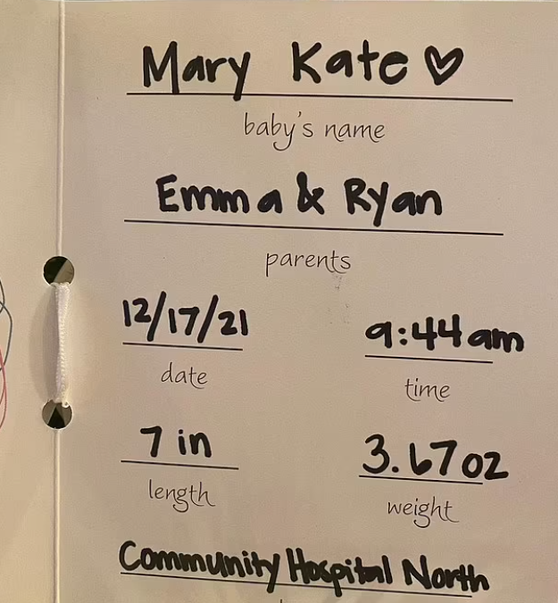 Mary Kate birth details shared by Ryan Kelly and Emma in a post dedicated to their dead daughter Mary Kate (Source: Instagram)