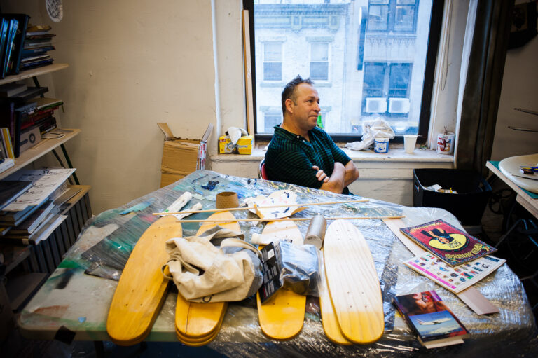 Mark Inside His Studio With Skateboards