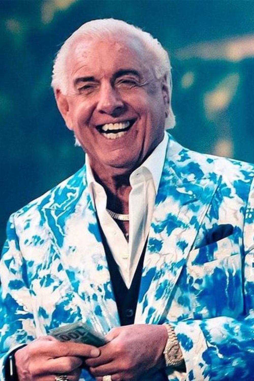 Ric Flair In A Blue Pattern Suit