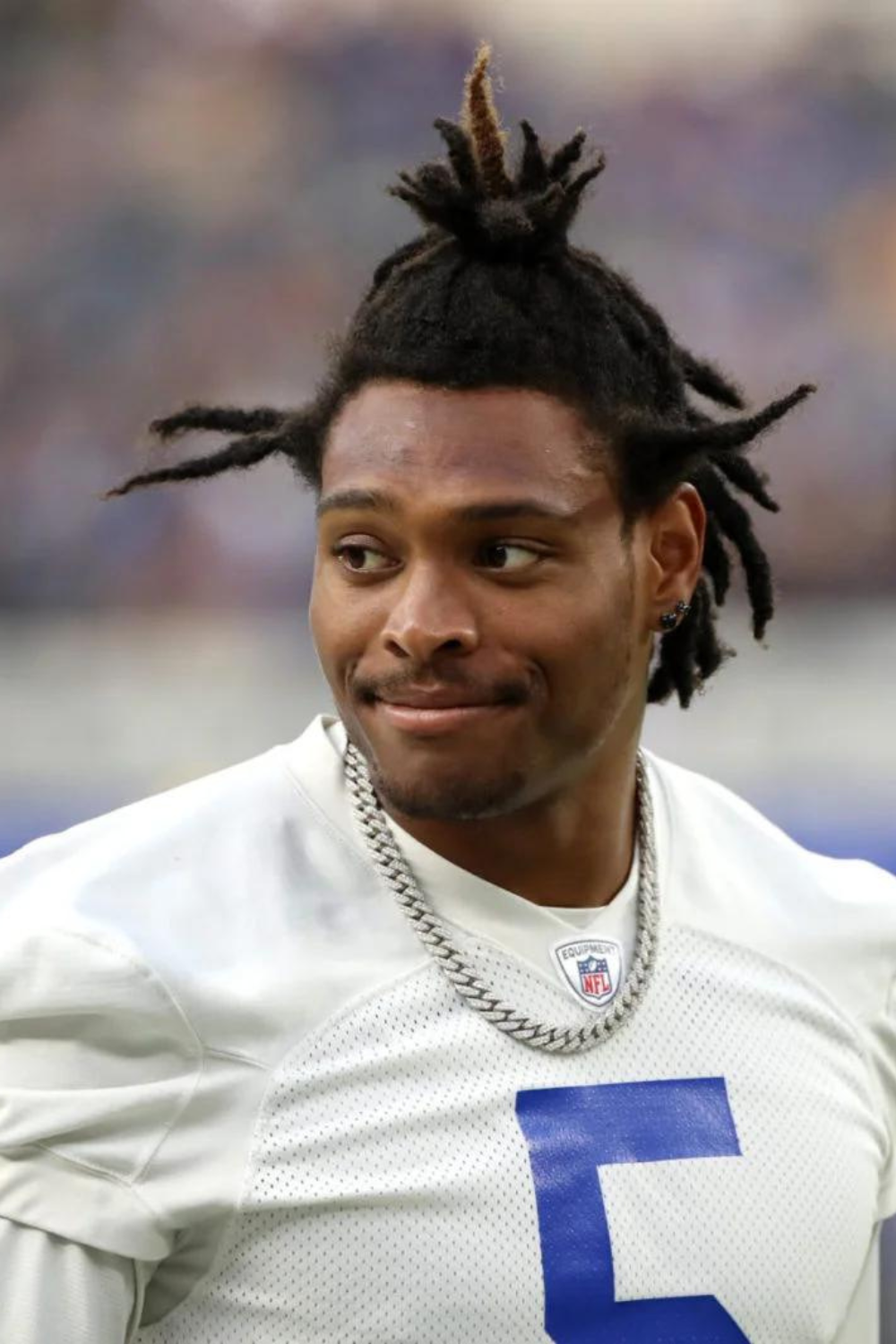  Jalen Ramsey #5 Of The Los Angeles Rams Looks On During Open Practice At SoFi Stadium On June 10, 2021