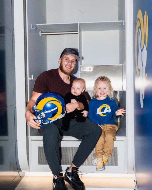 NFL Player Cooper Kupp With His Sons, Cooper Jr, And Cypress