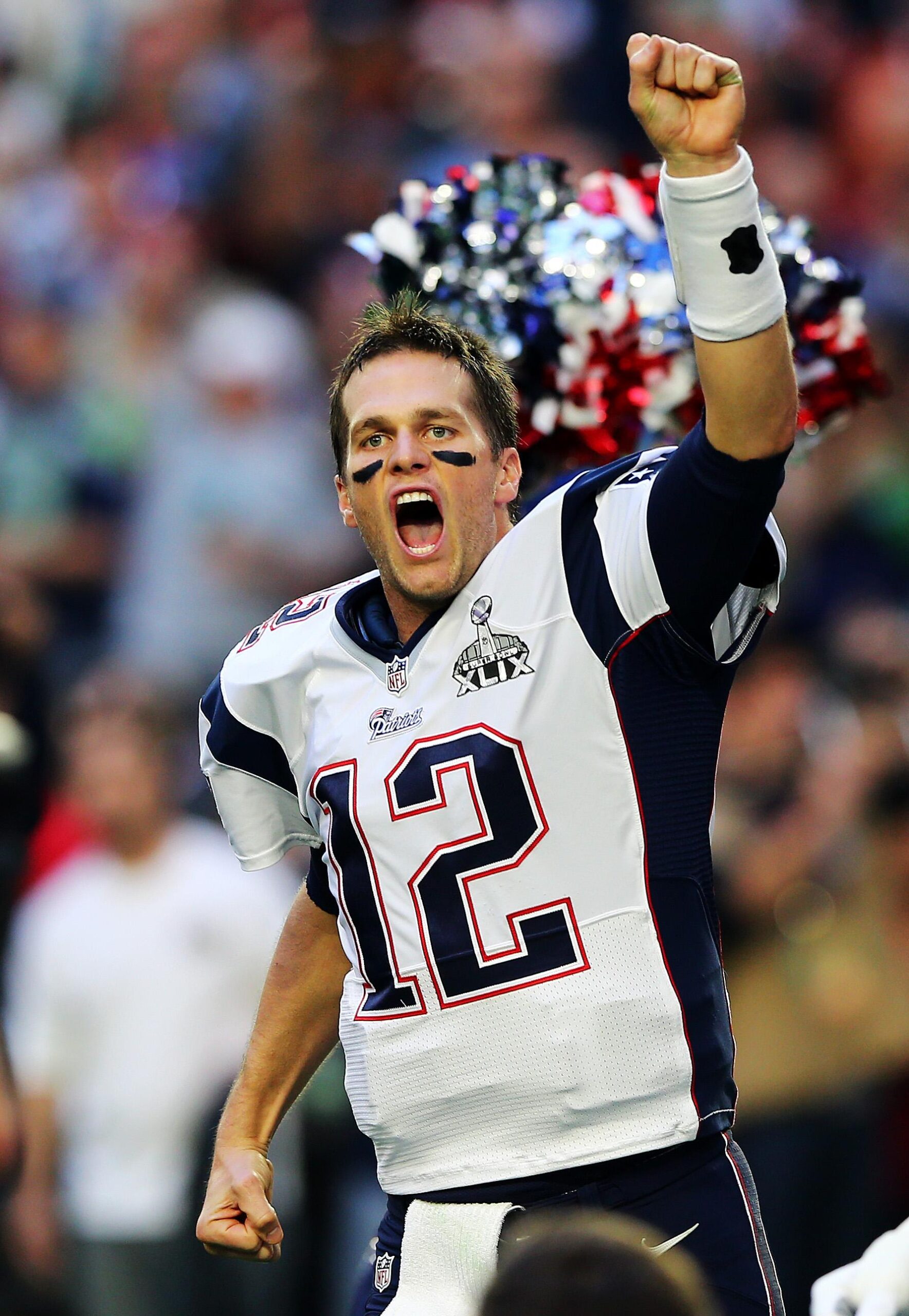 Tom Brady celebrates after the Super Bowl XLIX win