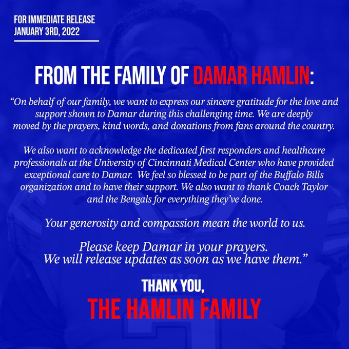 Damar Hamlin's Family Official Statement 