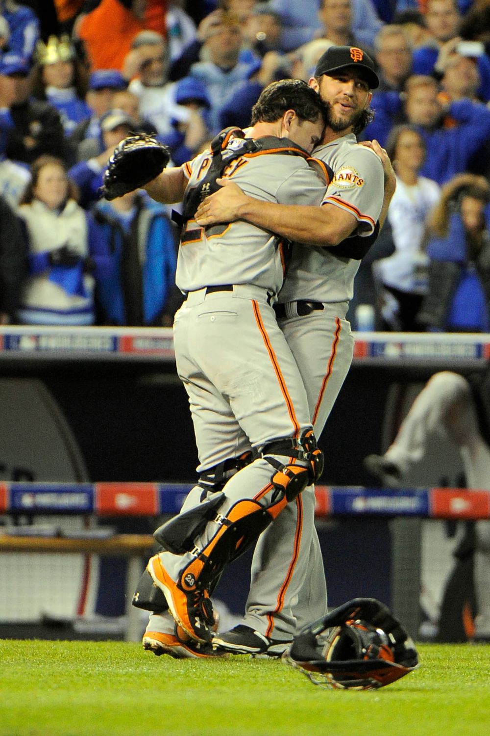 San Francisco Giants Players Hugging Each Other After Their Win