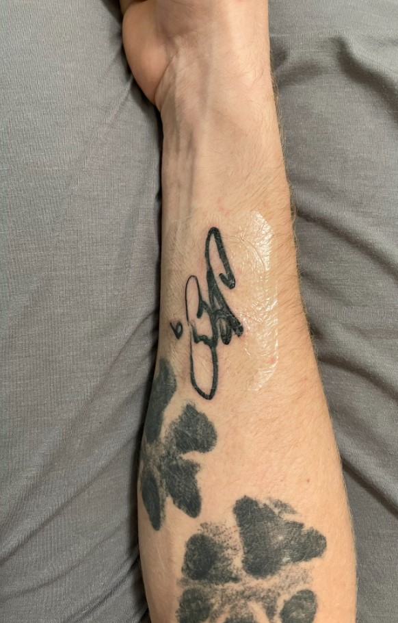 Tattoo Of Chase Elliott Autograph In His Fan's Arm