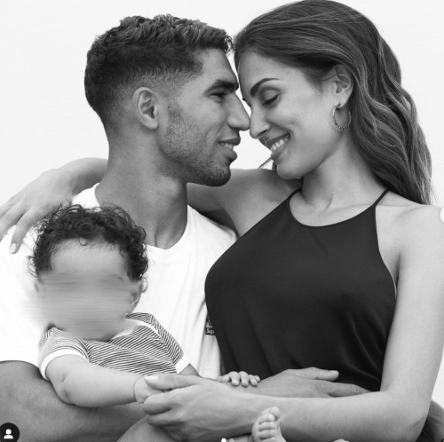 Achraf Hakimi with his wife and child