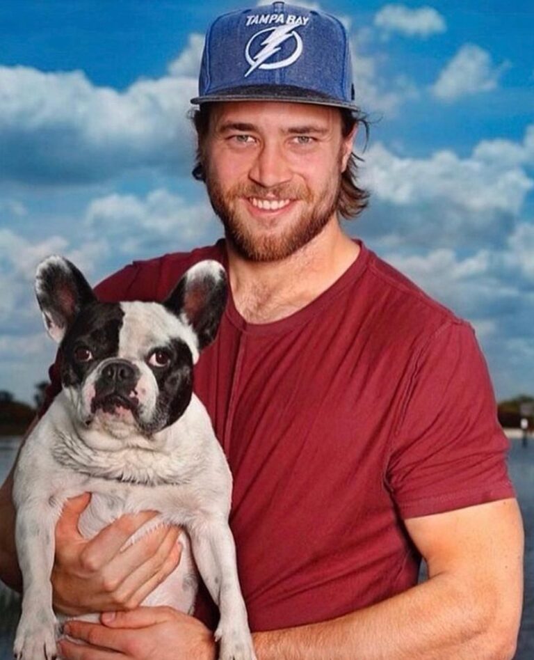 Victor Hedman Holding His Pet Dog