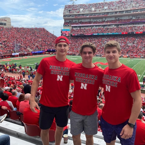 Matthew Knies with his friends in-game stadium