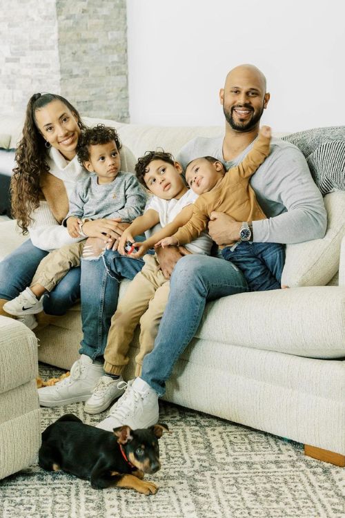 Aaron Hicks With His Wife Cheyenne Woods And Their Three Children