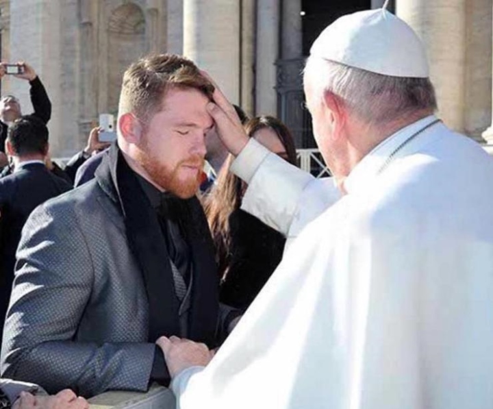 Canelo Alvarez Meets and Gifts Pope Francis A Pair of Signed Gloves 