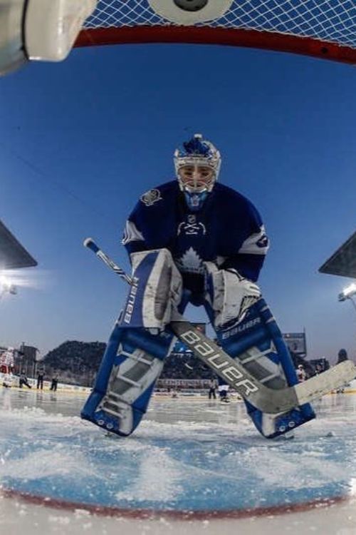 Frederik Andersen Posing Infront Of The Goalpost