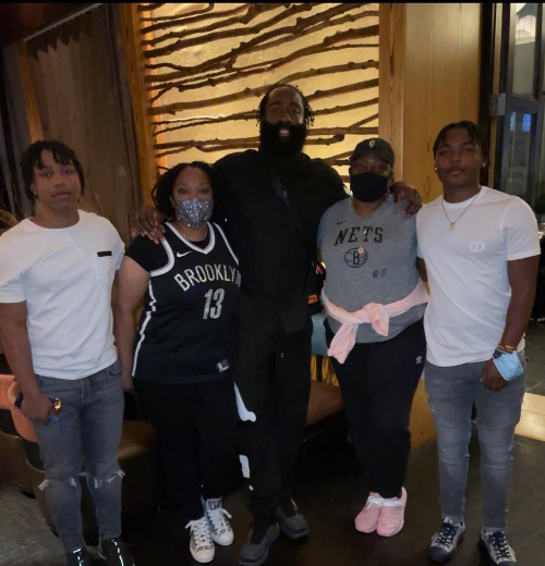 James Harden With His Mother And Sibblings