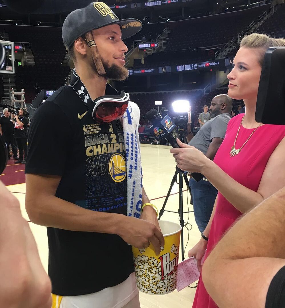 Kerith Burke interviewing the legendary Warriors' point guard Steph Curry (Source: Instagram)