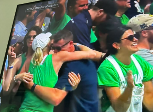 Kevin Corrigan Wife Hugging Kevin After Winning The National Title.