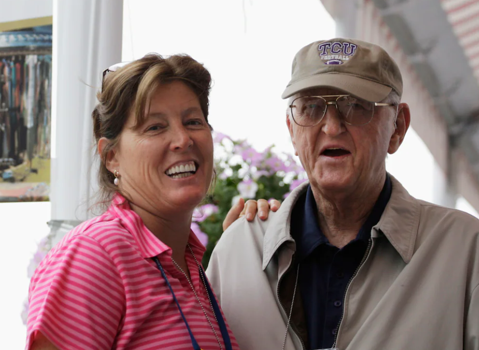 Sally Jenkins with her father, Dan Jenkins
