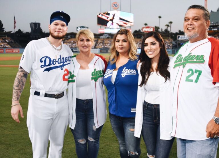 Alex Verdugo Pictured With His Parents And His Sister Maria Verdugo(Second From Left) At The Dodger Stadium In 2019