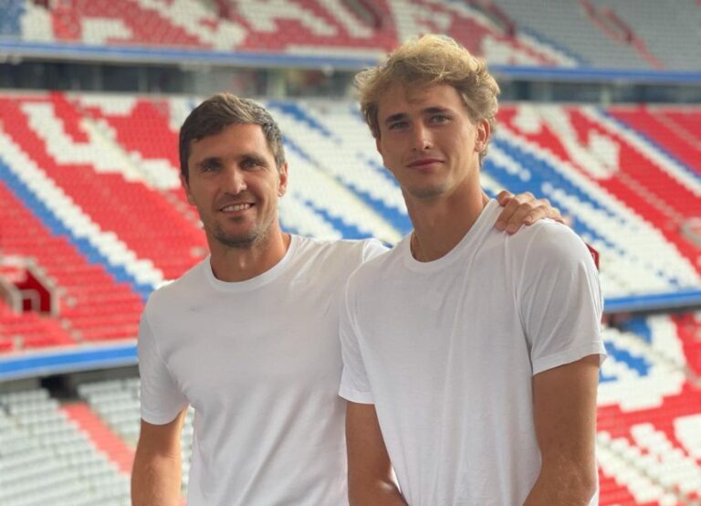 Alexander Zverev Pictured With His Older Brother, Mischa Zverev At The Allianz Arena In 2021