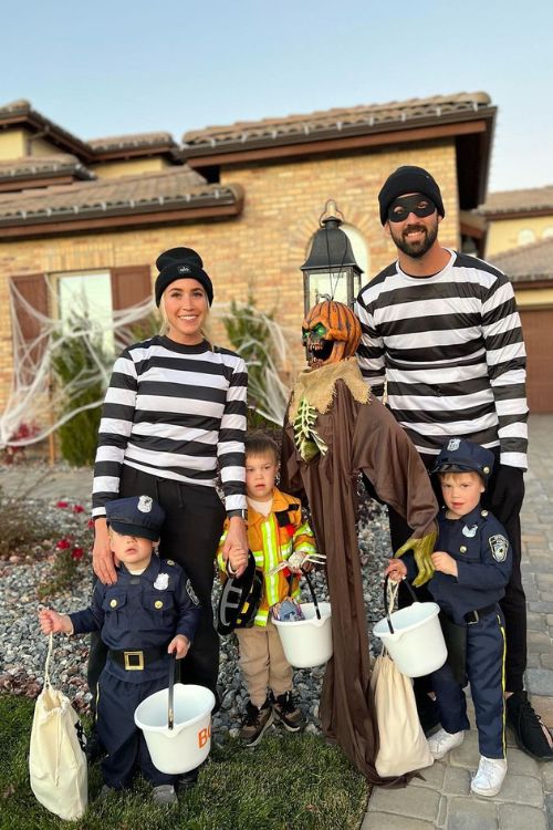 Brandon And Nadia Dressed As Robbers And Their Kids As Cops For Halloween 2022