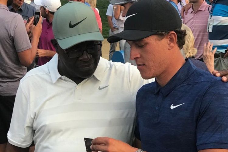 Cameron Champ Pictured With His Grandfather Mack Showing His PGA Tour Card In 2018