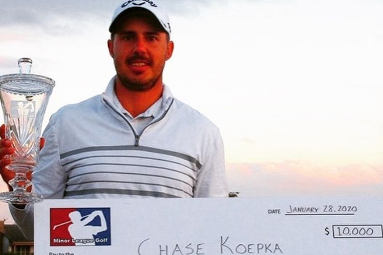 Chase Koepka Pictured With His Prize Money With The Minor League Golf Tour In 2020