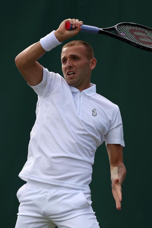 Dan Evans Pictured Making His Shot In Wimbledon In 2022