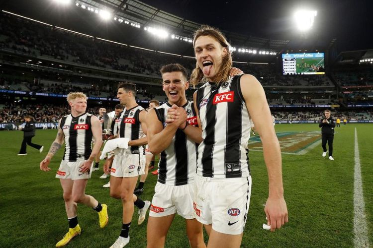Darcy Moore Pictured Celebrating With Teammates After Reaching The AFL Final Series In 2022