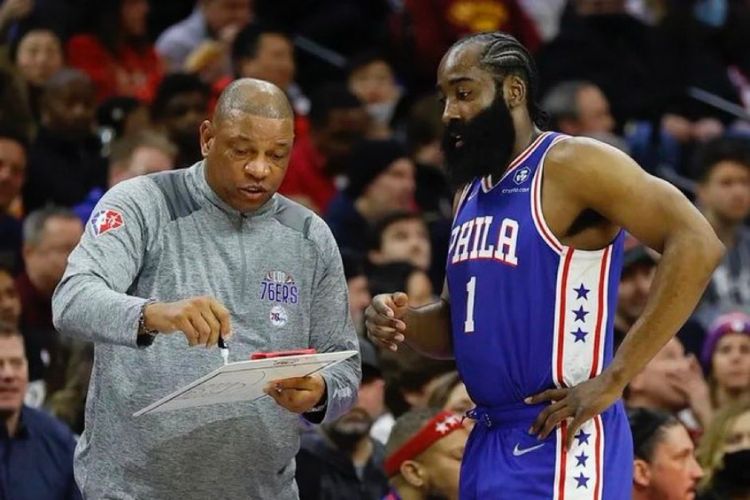 Doc Rivers Seen Providing James Harden Instructions During A Game