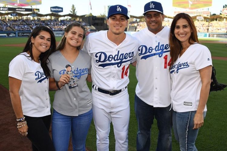 From L To R: Momo, Loren, Enrique, Hernandez Sr, And Monica Gonzalez Pictured At The Dodger Stadium As Hernandez's Bobblehead Is Announced