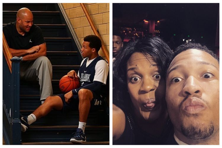 On Left: Jalen Pictured With His Dad Rick In The Staircase Of Villanova And On Right: Jalen With His Mom Sandra Pose For A Selfie 