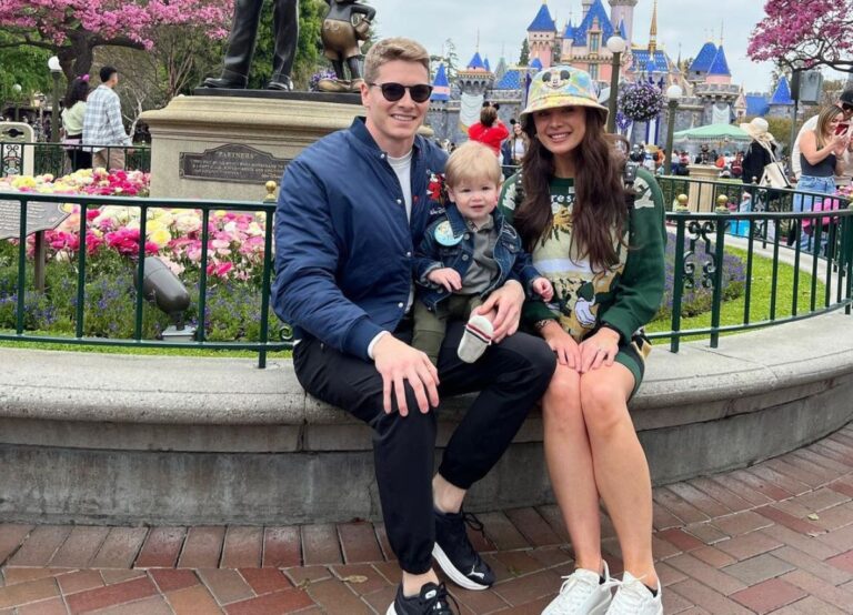 Josef Newgarden And Wife Ashley Newgarden Pictured With Their Kota In Disneyland
