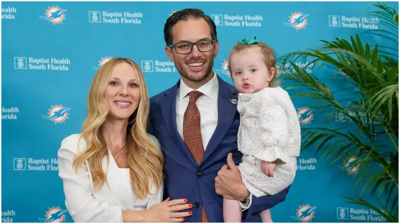 Mike McDaniel With His Wife Katie Hemstalk And His Daughter