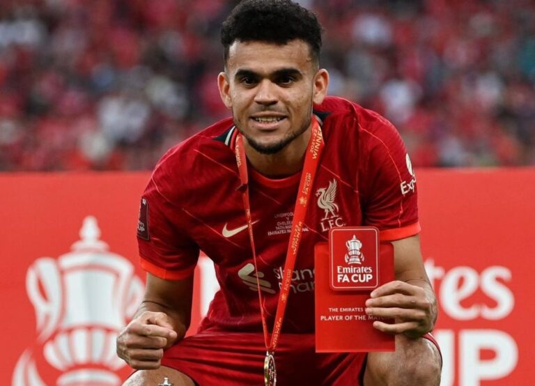Luis Diaz Pictured With The FA Cup Trophy In 2022 After Defeating Chelsea On Penalties