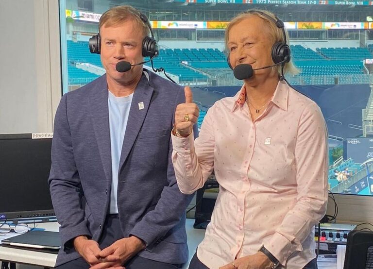 Martina Navratilova Gives A Thumbs Up To The Camera After Returning To Her Commentary Duties After Three Month Battle With Cancer In March 2023