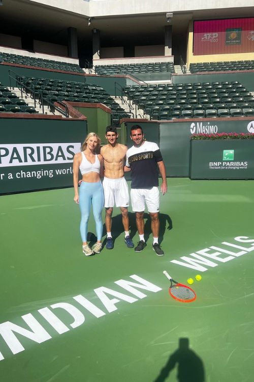 Matteo Arnaldi Pictured With Girlfirend Mia And His Tennis Coach During The Preparation Of Indian Wells Tournament