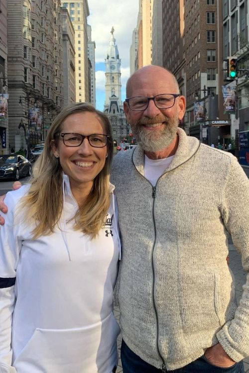 The Old And New Face Of Play By Play Announcer Of 76ers, Kate Scott And Marc Zumoff Pictured Together