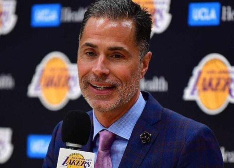 Rob Pelinka Pictured At A Press Conference Talking About Lakers Progress