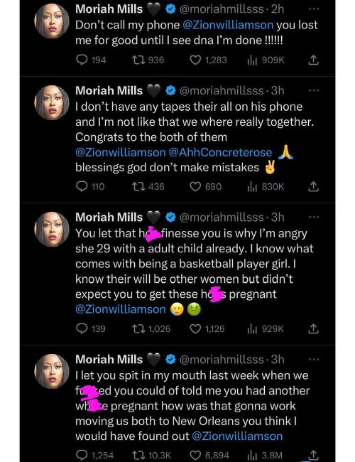 A Series Of Tweets From Moriah Mills Calling Out Zion A Cheater