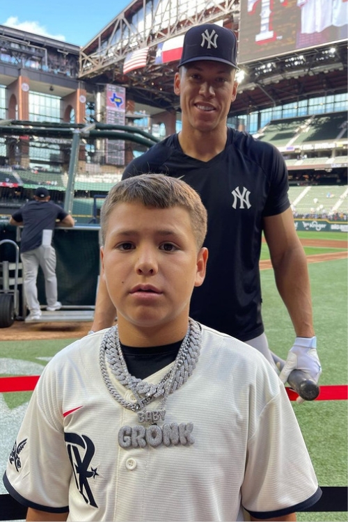 Baby Gronk Posing For A Photo With Aaron Judge