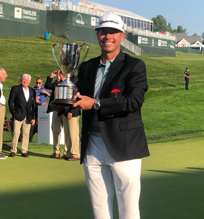 Chez Reavie With His 2019 Travelers Championship Trophy