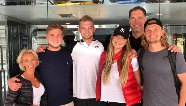 Domantas Sabonis With His Sister, Ausrine, Brothers And Parents